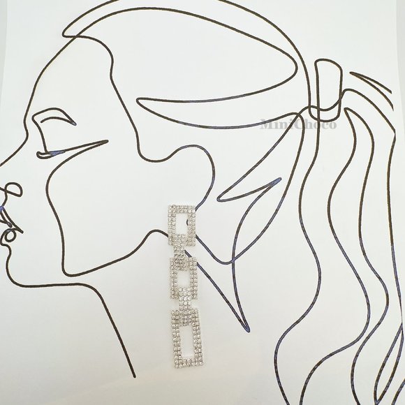 Gold Tone Rhinestone Rectangle Chain Link Earrings - Picture 10 of 10